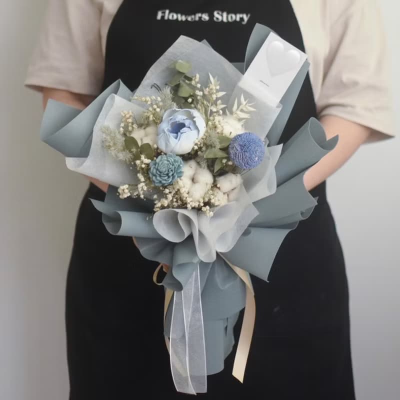 /湖水綠棉花花束/畢業花束 畢業禮 乾燥花 棉花 情人節 七夕 教師