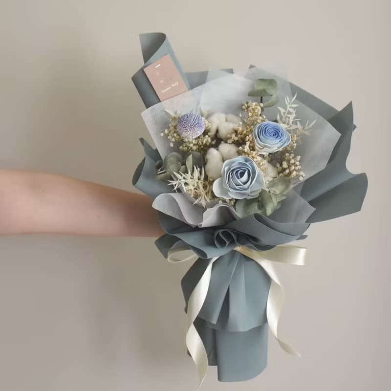 /湖水綠棉花花束/畢業花束 畢業禮 乾燥花 棉花 情人節 七夕 教師