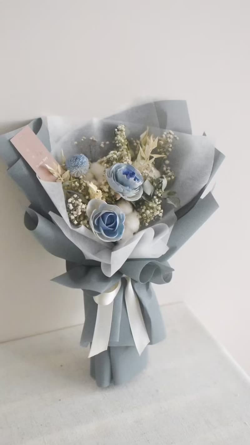 /湖水綠棉花花束/畢業花束 畢業禮 乾燥花 棉花 情人節 七夕 教師