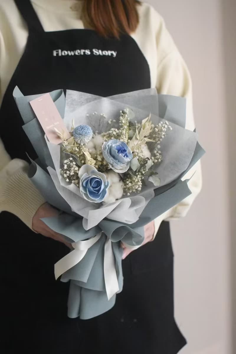 /湖水綠棉花花束/畢業花束 畢業禮 乾燥花 棉花 情人節 七夕 教師