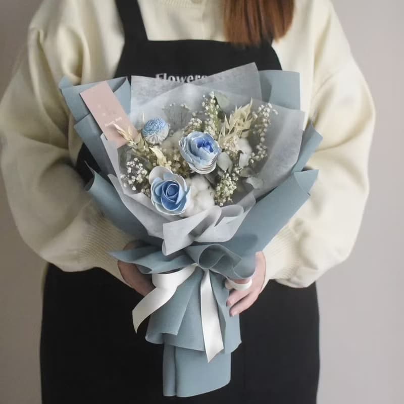 /湖水綠棉花花束/畢業花束 畢業禮 乾燥花 棉花 情人節 七夕 教師