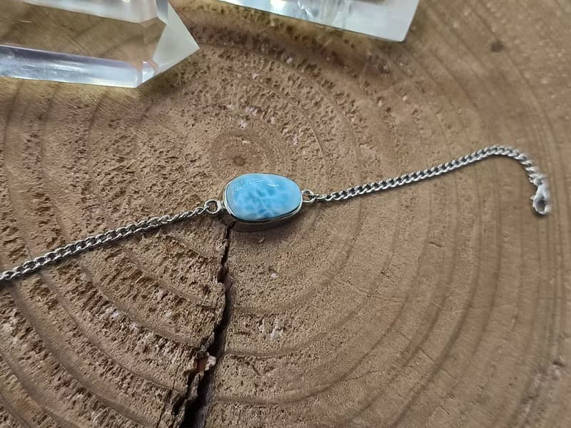 天然海紋石925銀手鏈 Larimar