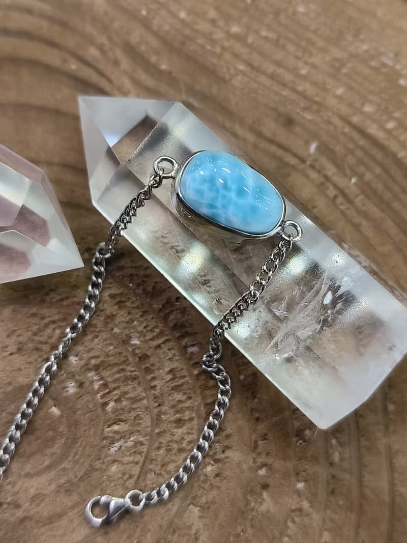 天然海紋石925銀手鏈 Larimar