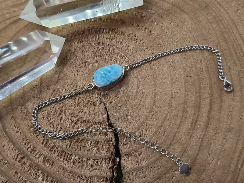 天然海紋石925銀手鏈 Larimar