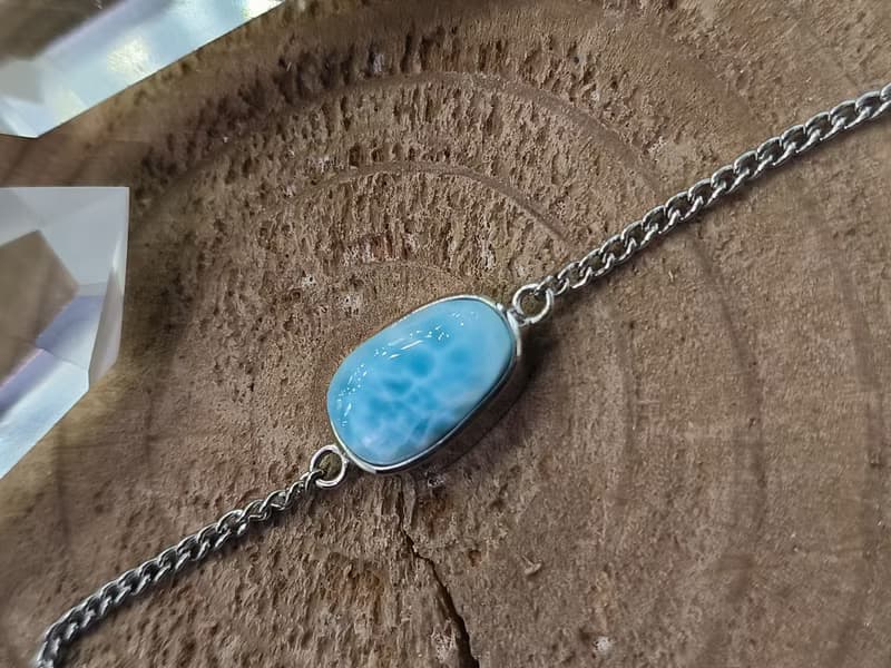 天然海紋石925銀手鏈 Larimar