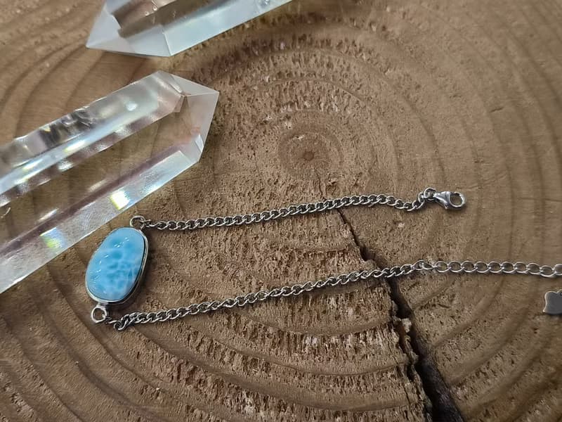 天然海紋石925銀手鏈 Larimar