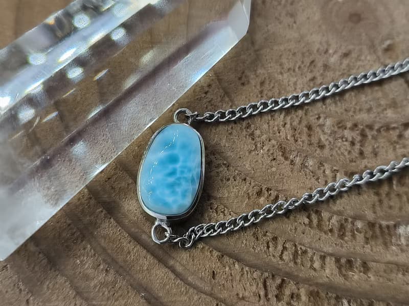 天然海紋石925銀手鏈 Larimar