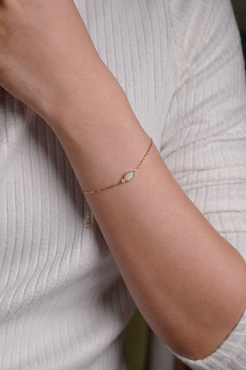 蛋白石鑽石手鍊 - 18k純金 - 歐泊