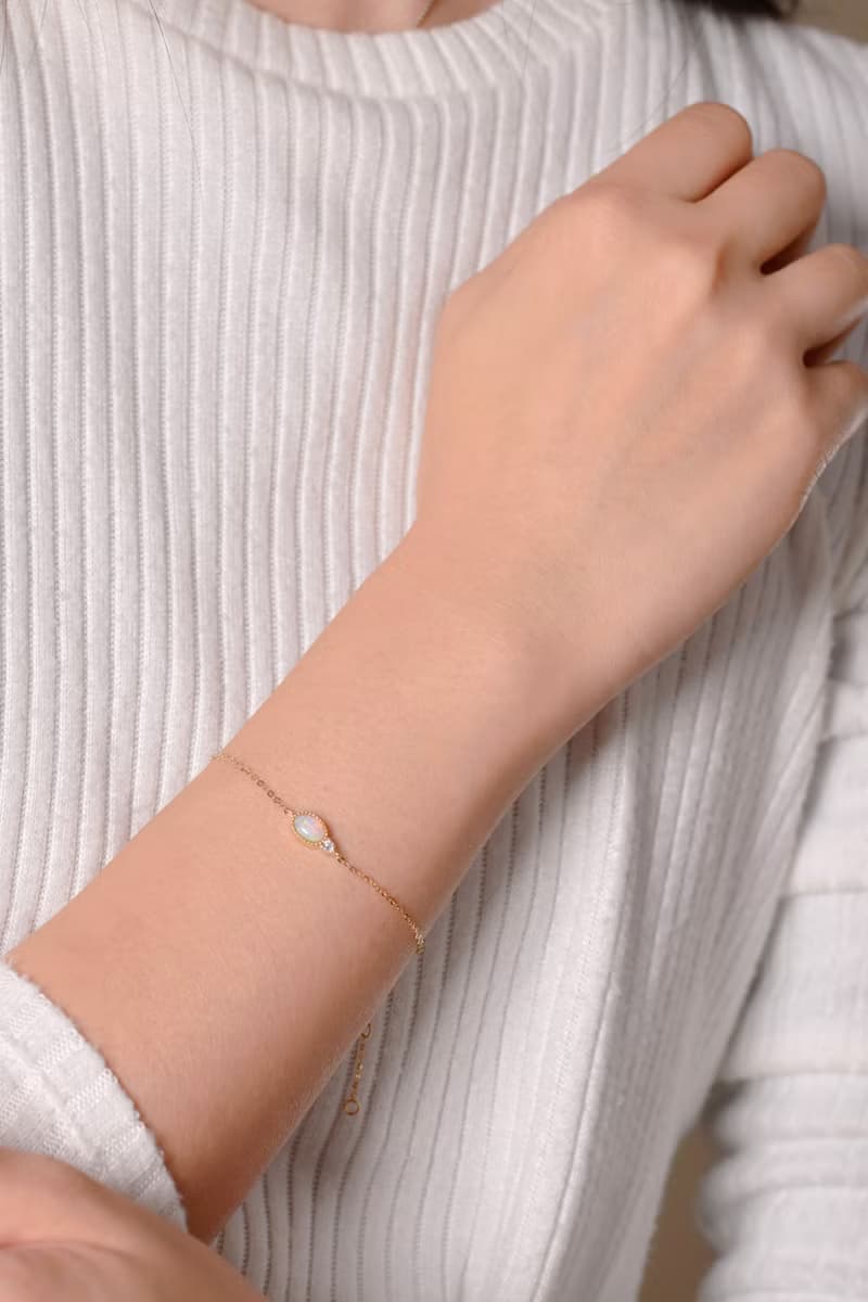 蛋白石鑽石手鍊 - 18k純金 - 歐泊