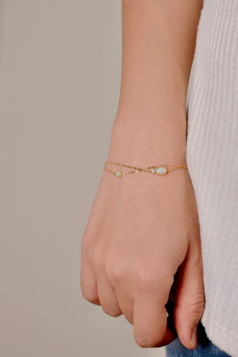 蛋白石鑽石手鍊 - 18k純金 - 歐泊