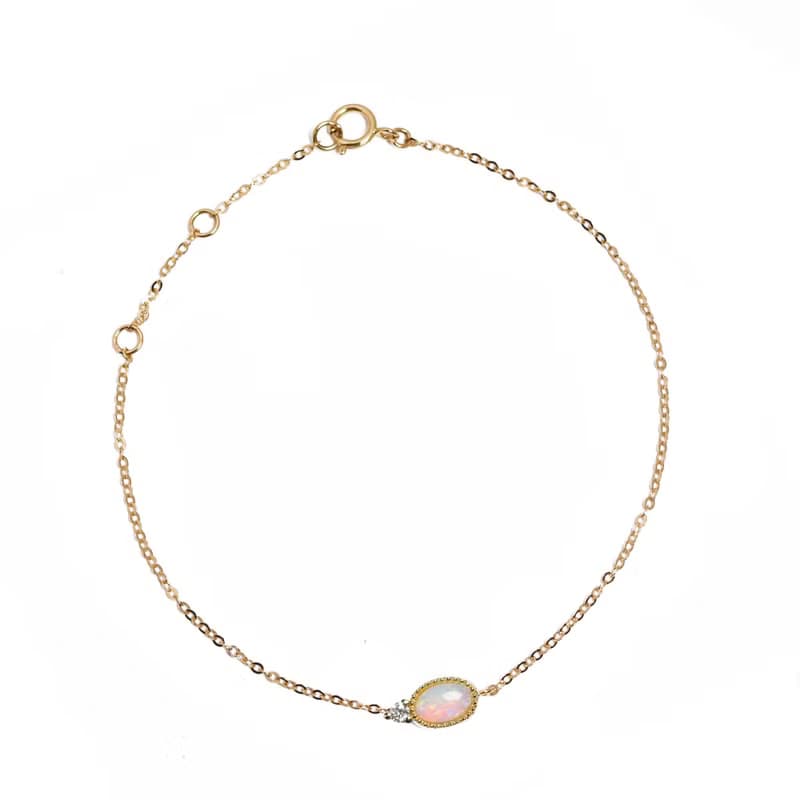 蛋白石鑽石手鍊 - 18k純金 - 歐泊