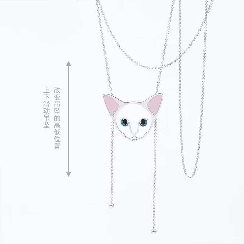 日系和風貓咪頭Bolo Tie 粉色耳朵可愛超長項鏈 925銀波羅領結
