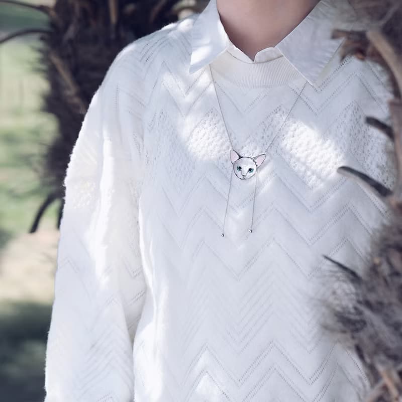 日系和風貓咪頭Bolo Tie 粉色耳朵可愛超長項鏈 925銀波羅領結