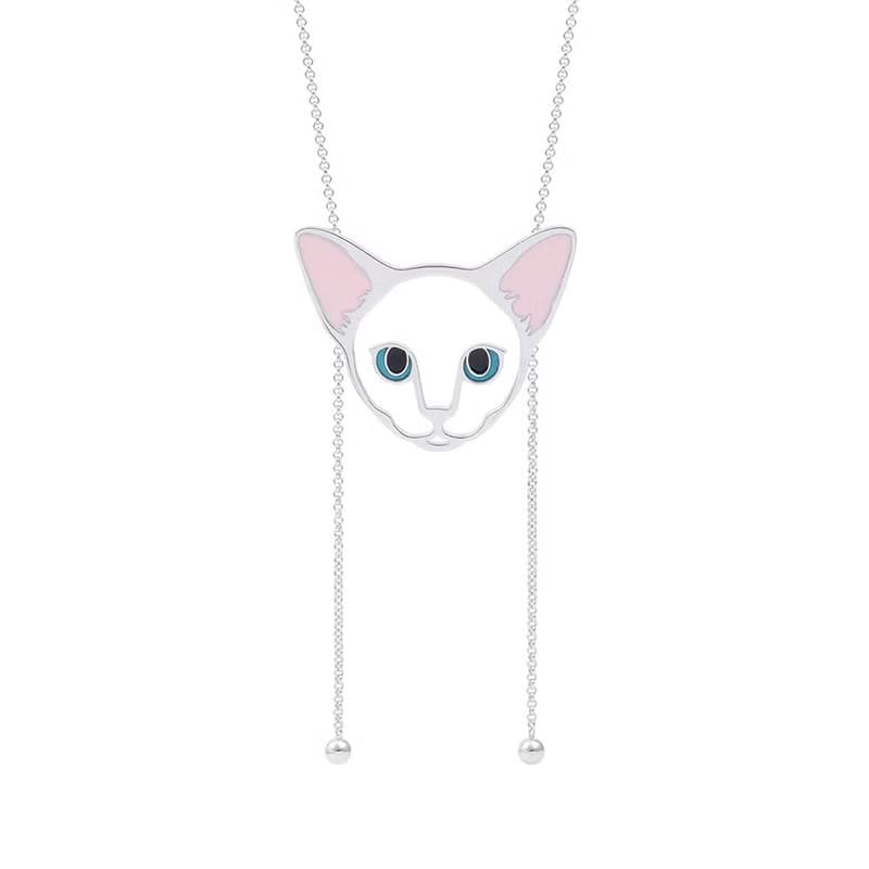 日系和風貓咪頭Bolo Tie 粉色耳朵可愛超長項鏈 925銀波羅領結