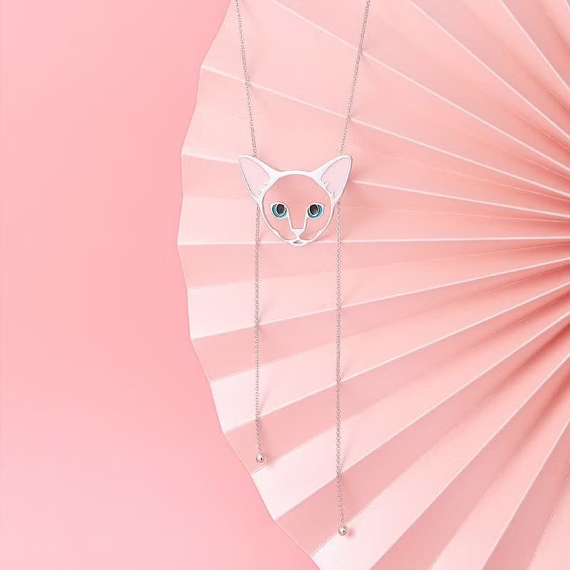 日系和風貓咪頭Bolo Tie 粉色耳朵可愛超長項鏈 925銀波羅領結