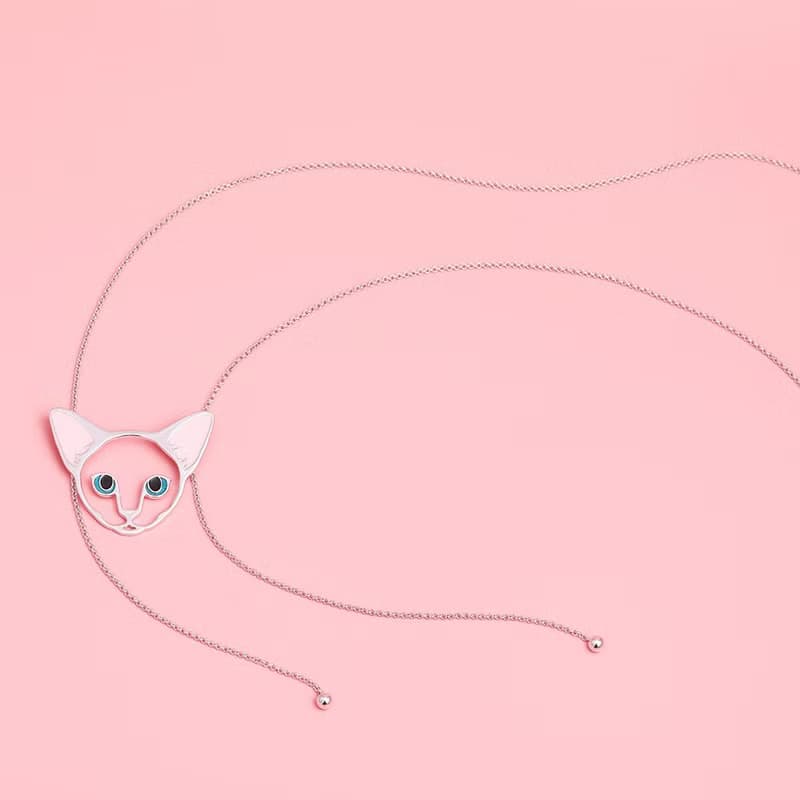 日系和風貓咪頭Bolo Tie 粉色耳朵可愛超長項鏈 925銀波羅領結