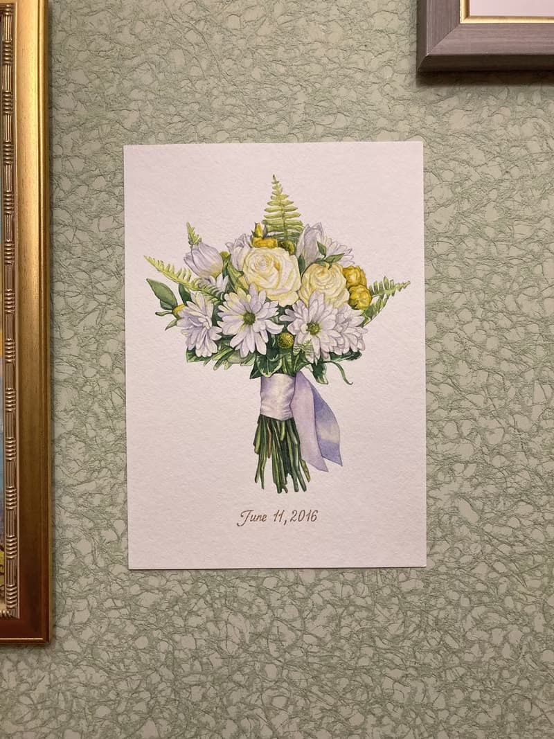Custom Wedding Bouquet Painting Watercolor Bridal flowers Anniversary gift wife