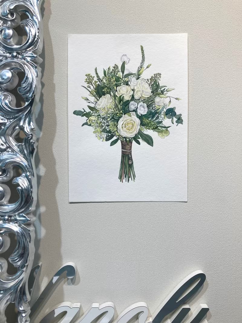 Custom Wedding Bouquet Painting Watercolor Bridal flowers Anniversary gift wife
