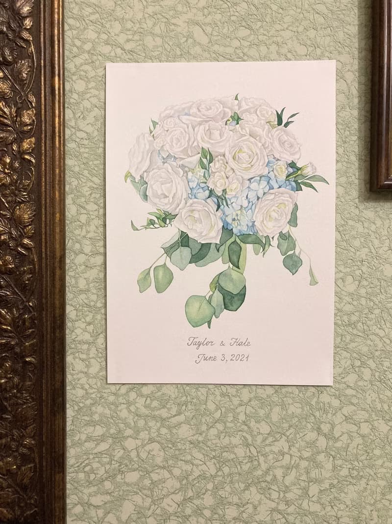 Custom Wedding Bouquet Painting Watercolor Bridal flowers Anniversary gift wife