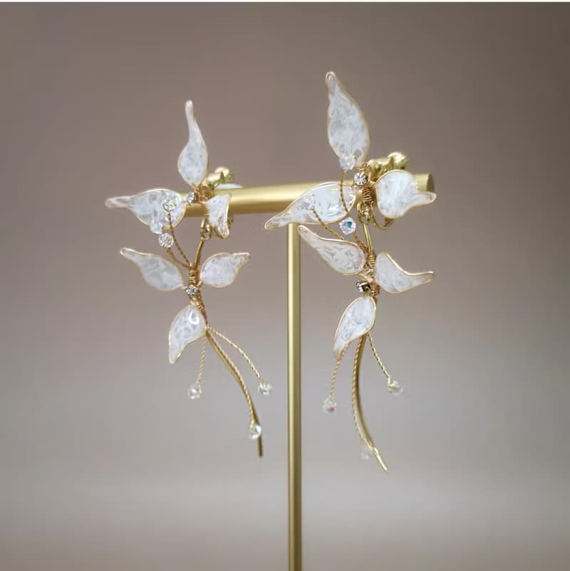 秋葉 | 耳夾耳鈎 | 手作婚禮樹脂水晶花飾品