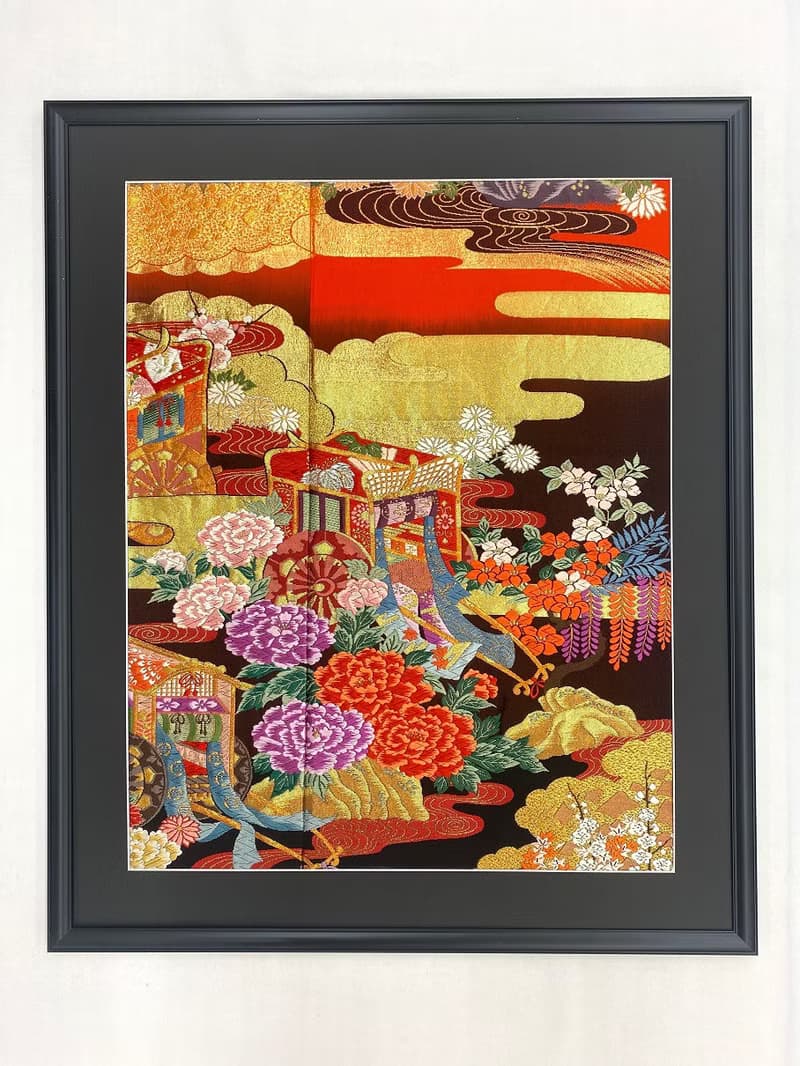 色打掛からつくるきものアート　vintage fabric 御所車 和モダン アートパネル 和風インテリア プレゼント お祝い 縁起物 額装インテリア　21