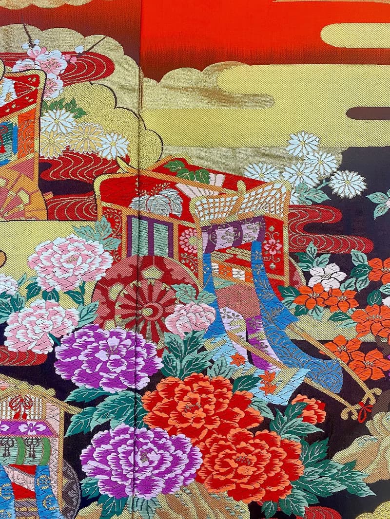 色打掛からつくるきものアート　vintage fabric 御所車 和モダン アートパネル 和風インテリア プレゼント お祝い 縁起物 額装インテリア　21