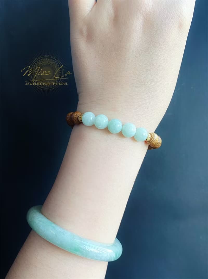 天然緬甸玉翡翠-淡果綠圓珠 手天然石 玉 禮物 手鍊 菩提