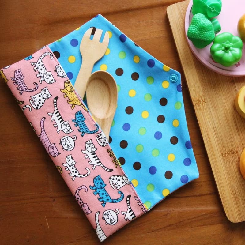 文青風環保筷袋 ~轉角愛上貓 粉 收納包.環保筷袋.手作餐具袋