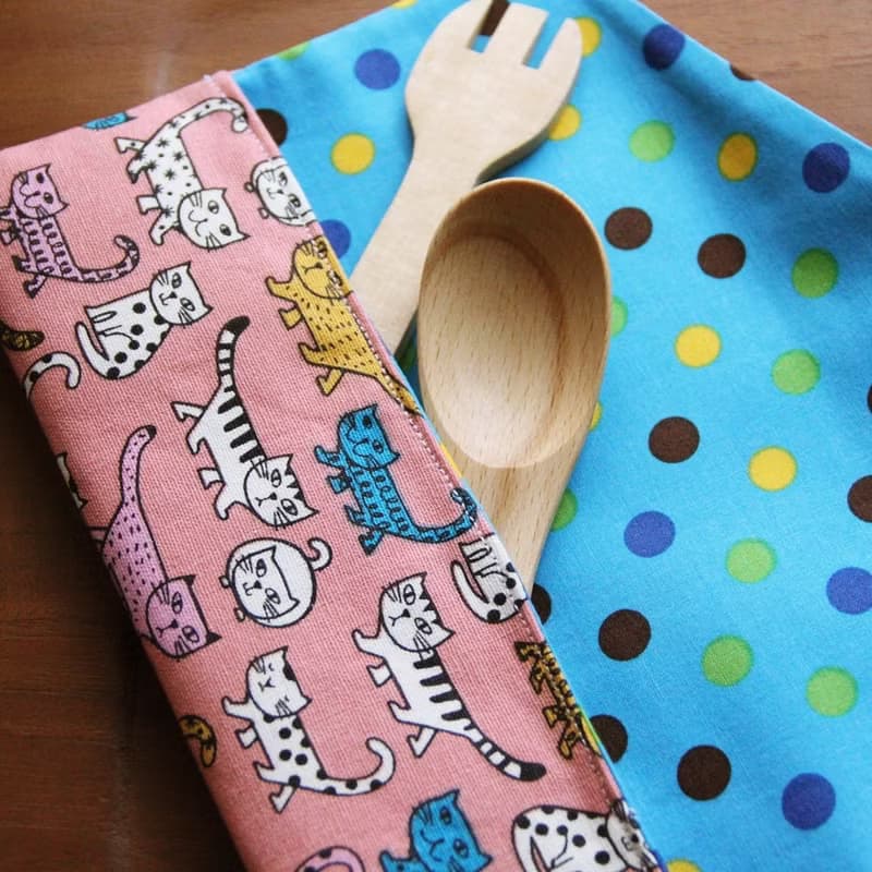 文青風環保筷袋 ~轉角愛上貓 粉 收納包.環保筷袋.手作餐具袋
