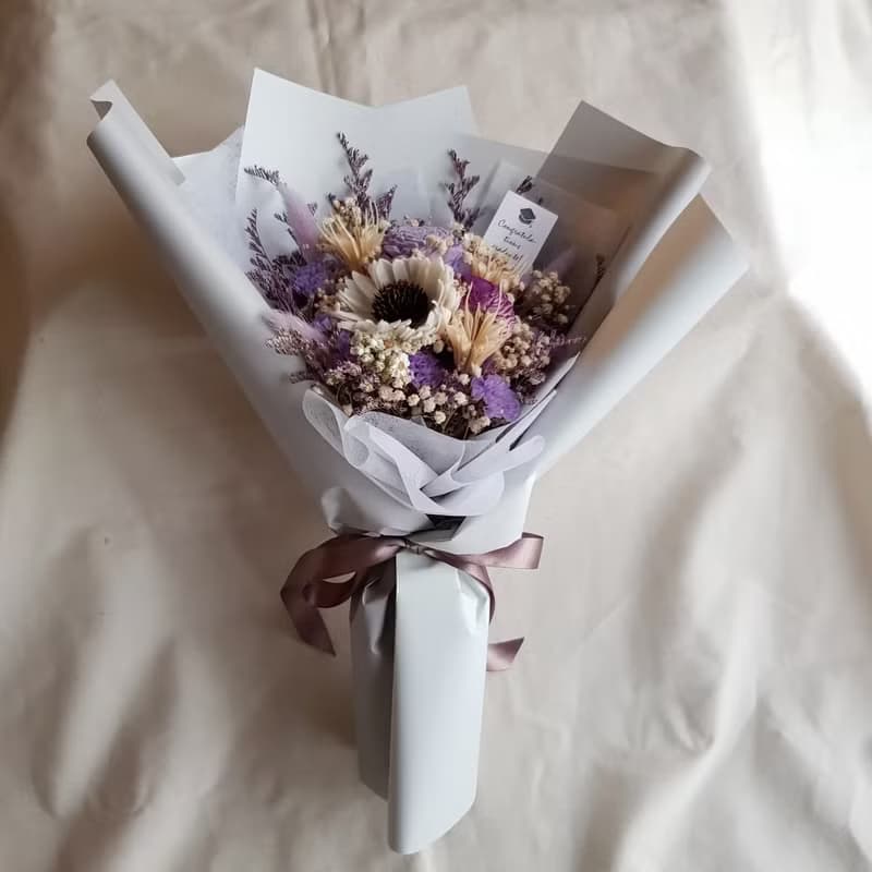 乾燥花蓪草向日葵花束|畢業 祝賀 生日 慶祝 學士帽 |M|粉藍黃紫