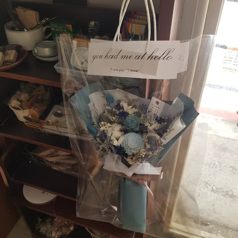 乾燥花蓪草向日葵花束|畢業 祝賀 生日 慶祝 學士帽 |M|粉藍黃紫