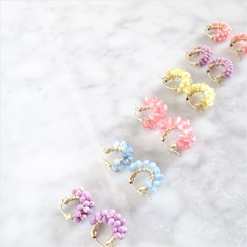 14kgf Howlite pave pierced earrings / clip on earrings