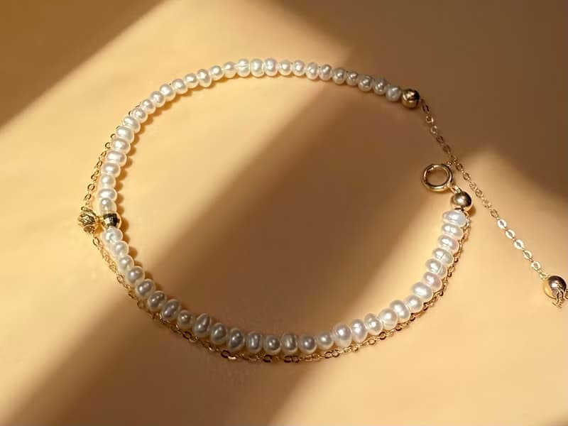 18K金天然淡水珍珠疊層手鍊 獨立原創設計 自然主義 聖誕最佳