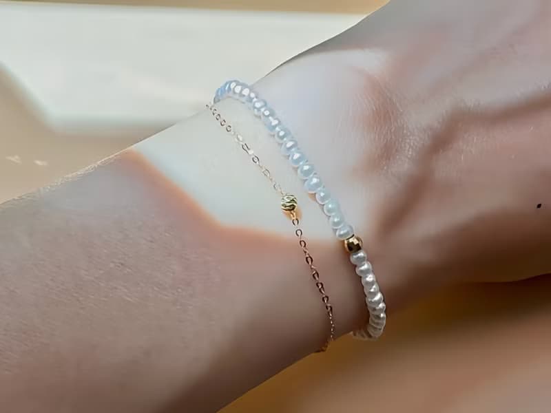 18K金天然淡水珍珠疊層手鍊 獨立原創設計 自然主義 聖誕最佳