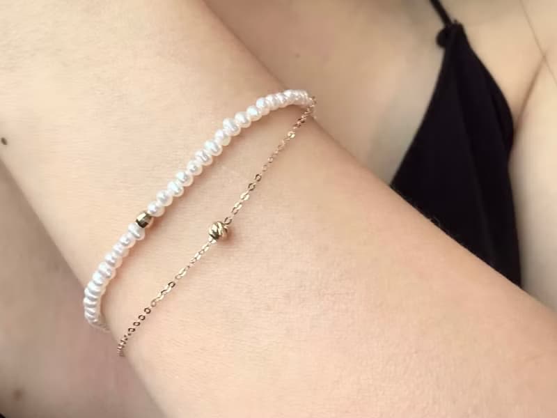 18K金天然淡水珍珠疊層手鍊 獨立原創設計 自然主義 聖誕最佳