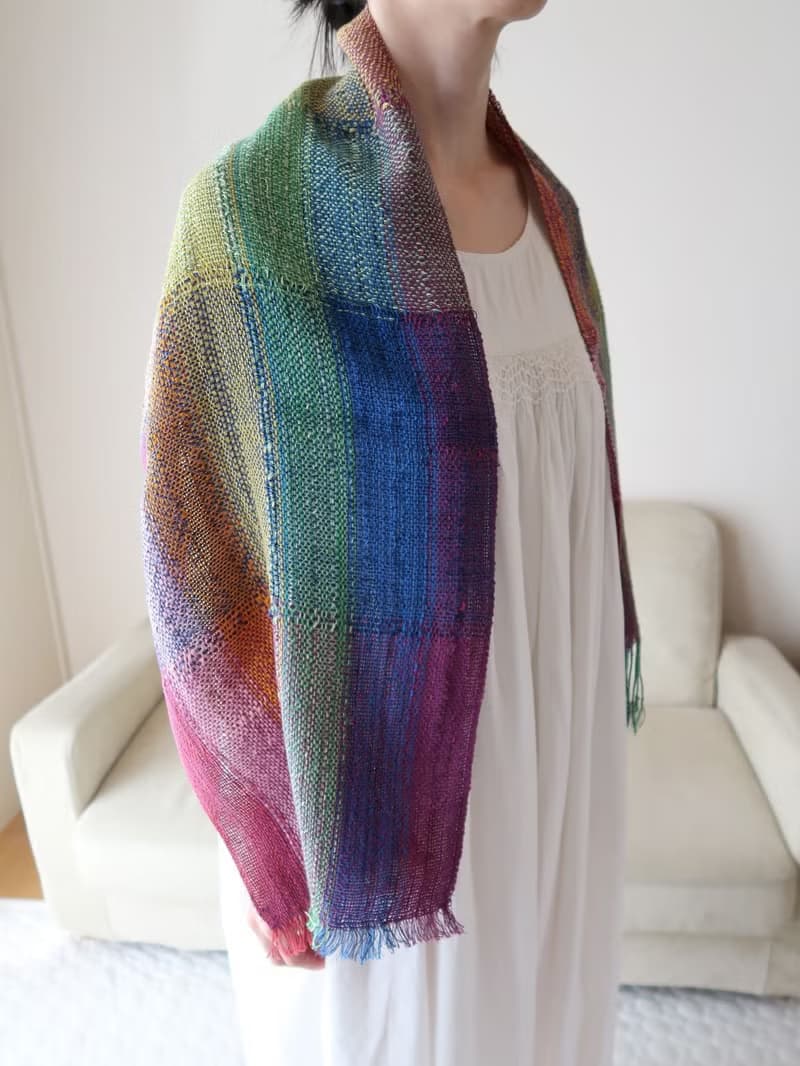 手織りストール　リネンコットン　ダブルレインボー　ショール　タペストリー　ギフト　春節　生日禮物　Shawl (M) 39