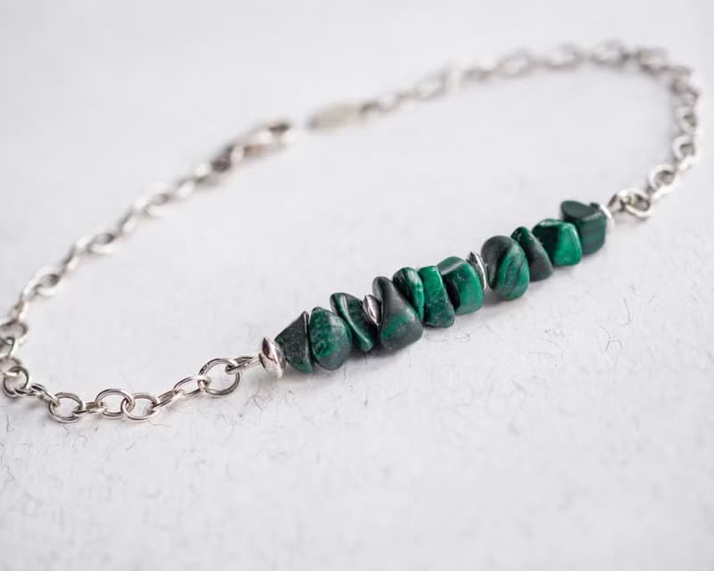 Natural Malachite Bracelet, 925 Sterling Silver, Mom's Gift, Taurus Birthstone