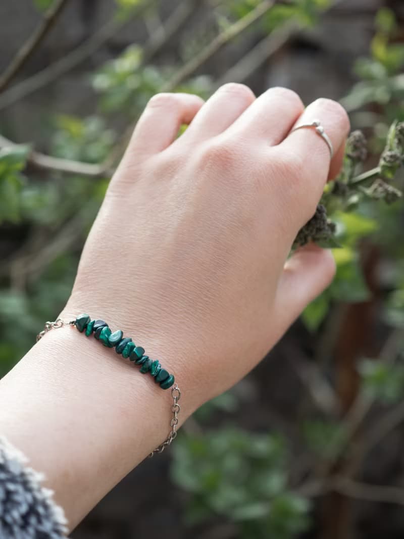 Natural Malachite Bracelet, 925 Sterling Silver, Mom's Gift, Taurus Birthstone