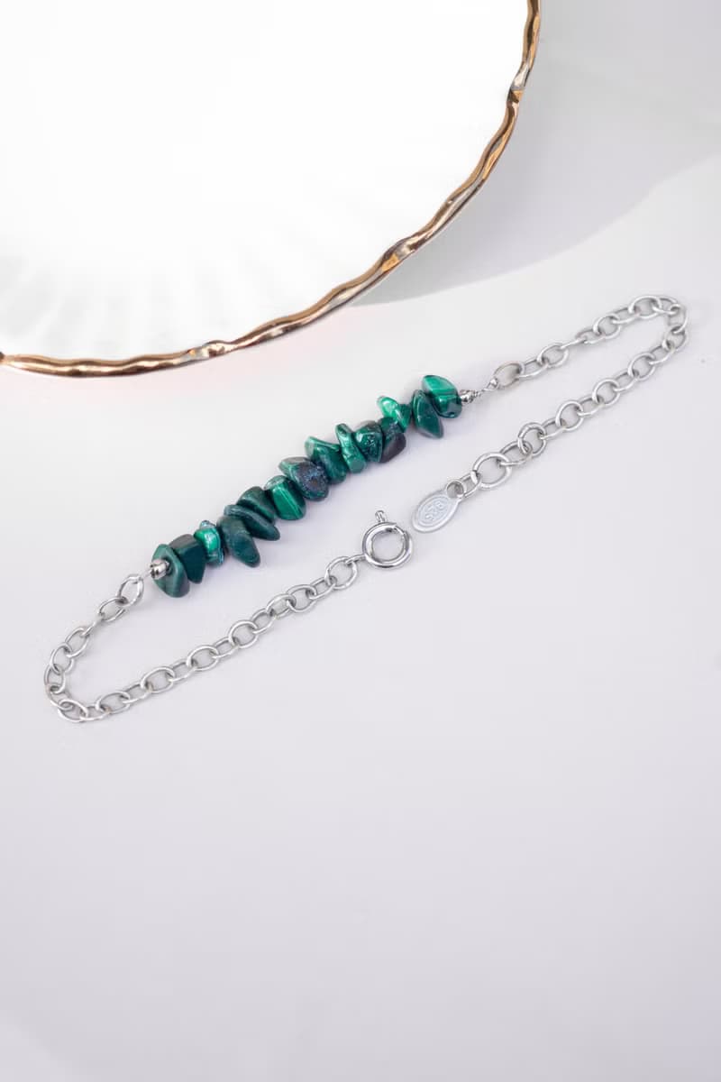 Natural Malachite Bracelet, 925 Sterling Silver, Mom's Gift, Taurus Birthstone