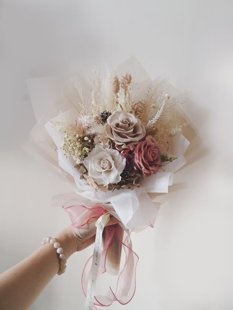 【情人節首選 // 預約自取】永生花花束 - 少女粉