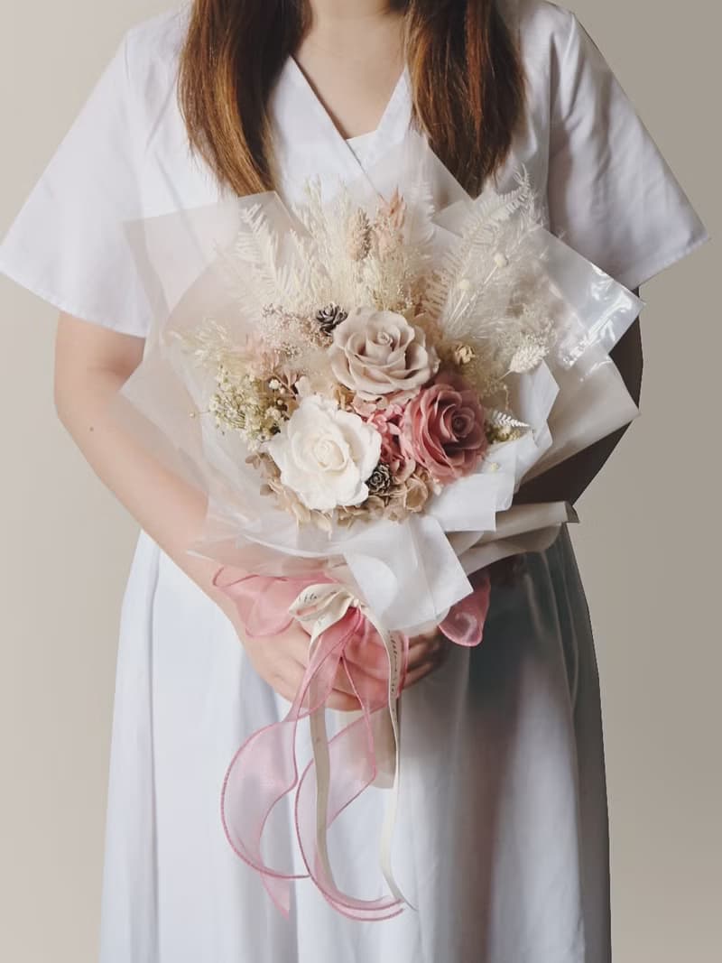 【情人節首選 // 預約自取】永生花花束 - 少女粉