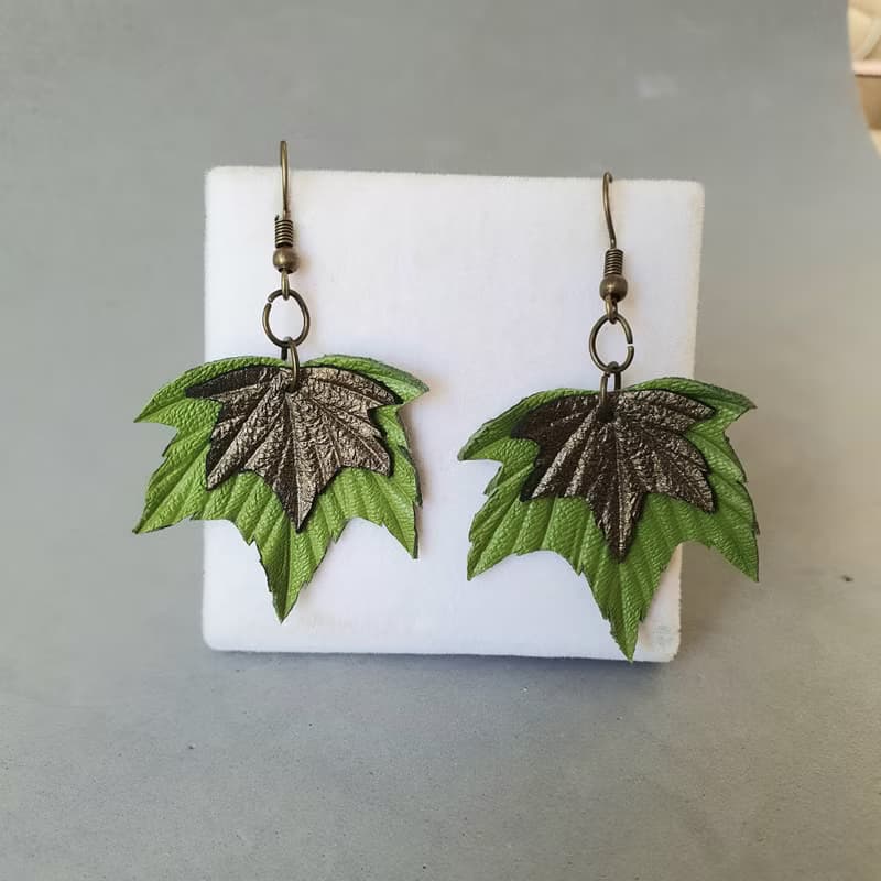 耳環 green leather earrings for her Leather women's jewelry