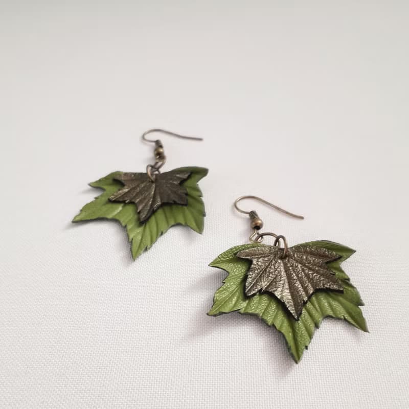 耳環 green leather earrings for her Leather women's jewelry