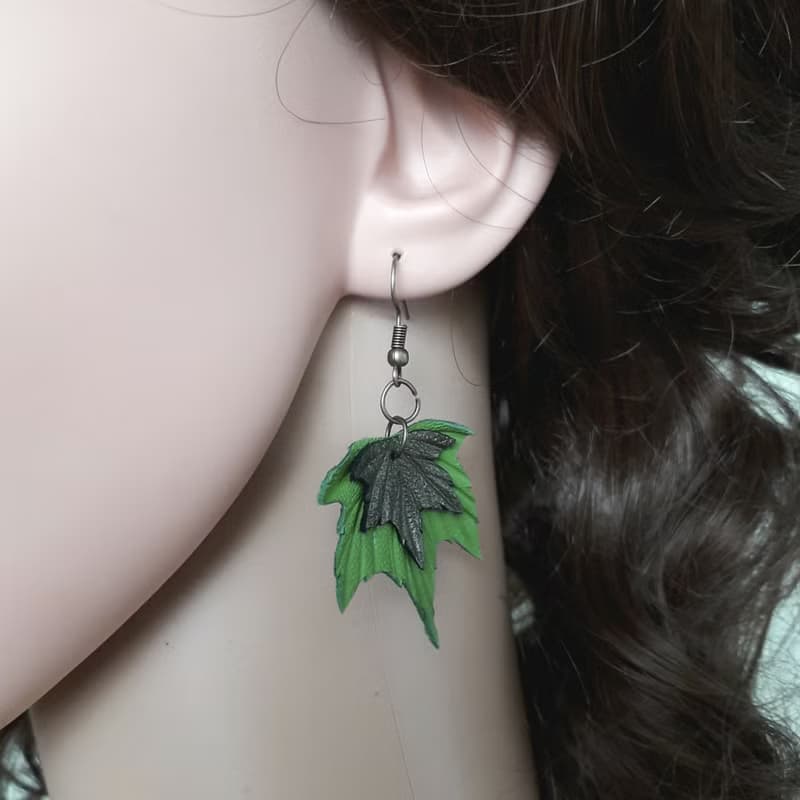耳環 green leather earrings for her Leather women's jewelry