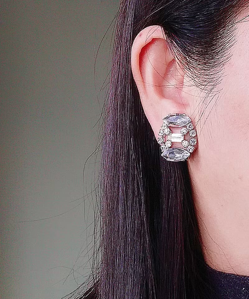 vintage jewelry 貴氣佳人萊茵美鑽 夾式耳環