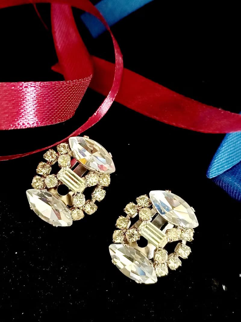 vintage jewelry 貴氣佳人萊茵美鑽 夾式耳環