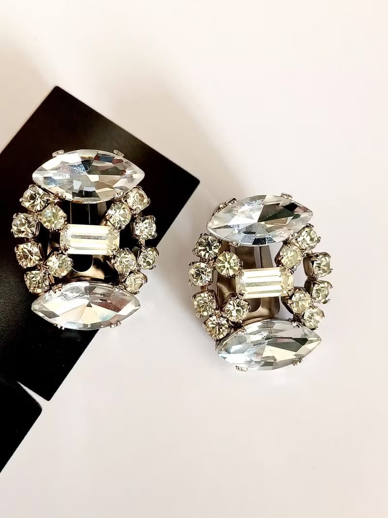 vintage jewelry 貴氣佳人萊茵美鑽 夾式耳環