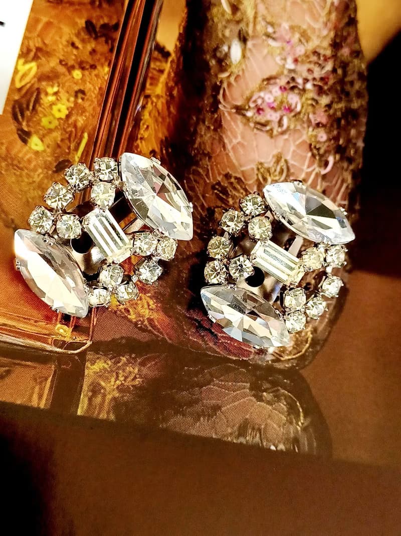 vintage jewelry 貴氣佳人萊茵美鑽 夾式耳環