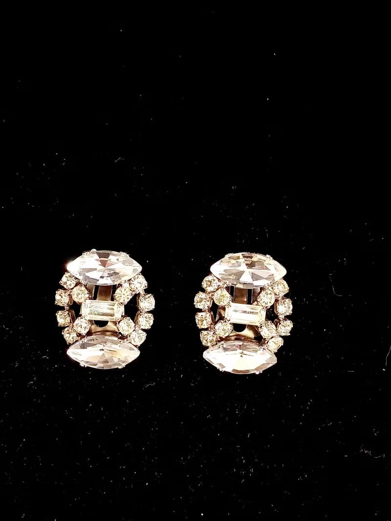vintage jewelry 貴氣佳人萊茵美鑽 夾式耳環