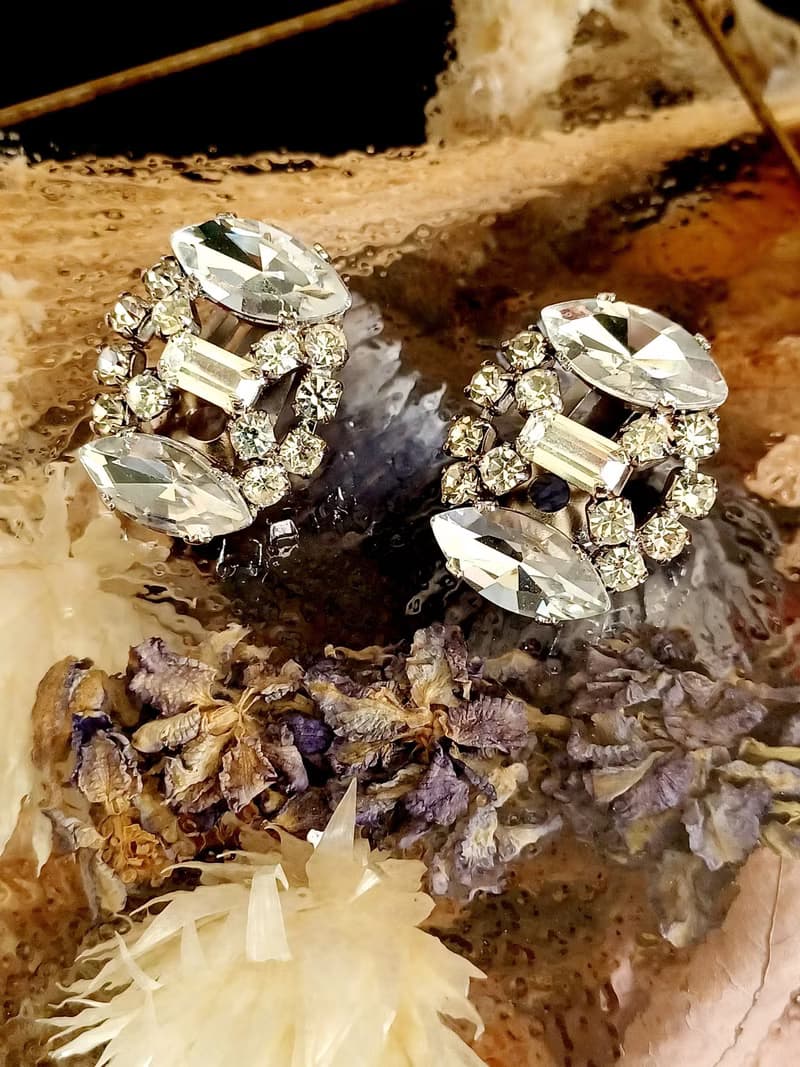 vintage jewelry 貴氣佳人萊茵美鑽 夾式耳環